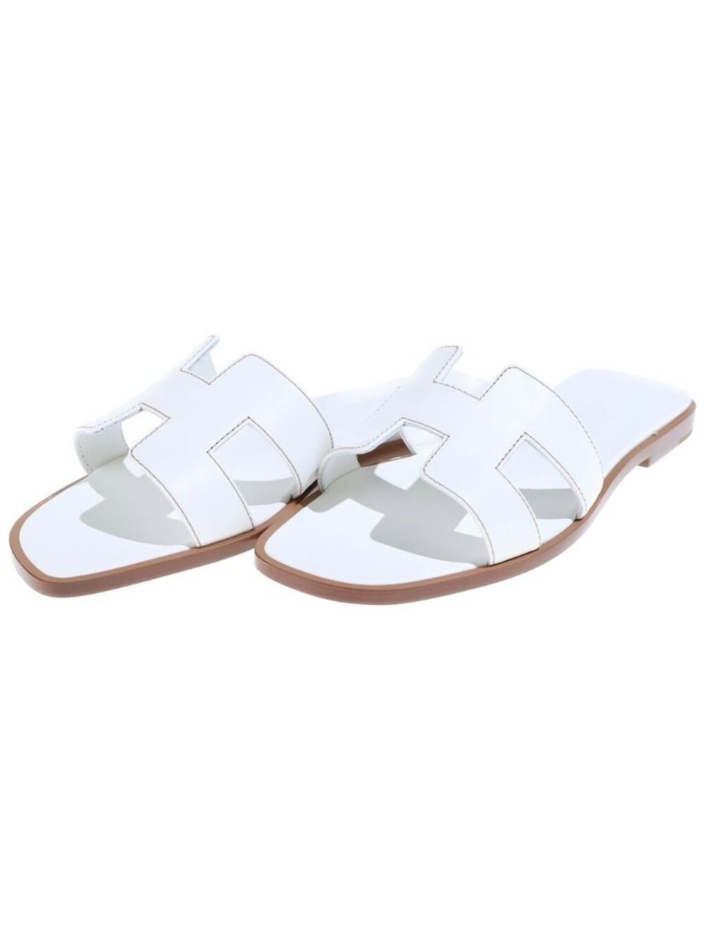 Hermes Oran H Logo Calfskin Flat Sandals White